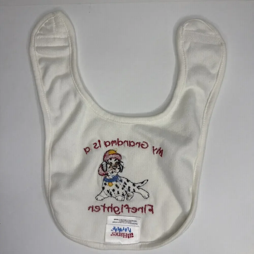 Bib My Grandma is a Firefighter Dalmatian Dog Embroidered Terry Cloth Baby Gift